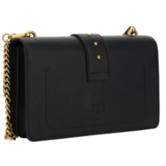 NWT PINKO Black Leather Love One Classic Shoulder Bag with Gold Chain & dust bag - Picture 4 of 12